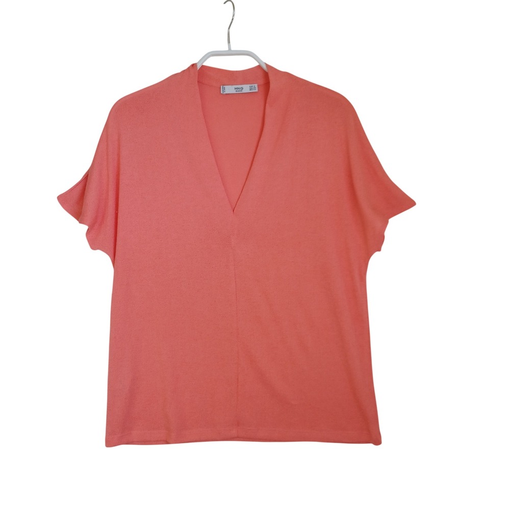 MNG Basics Mango Women XS Coral Pink Deep V-Neck Textured Knit Dolman Sleeve Top
